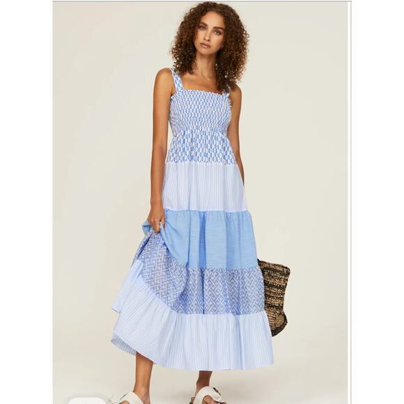 SANDRO Women's Tropea Multiprint Blue Maxi Sundress - Picture 1 of 5